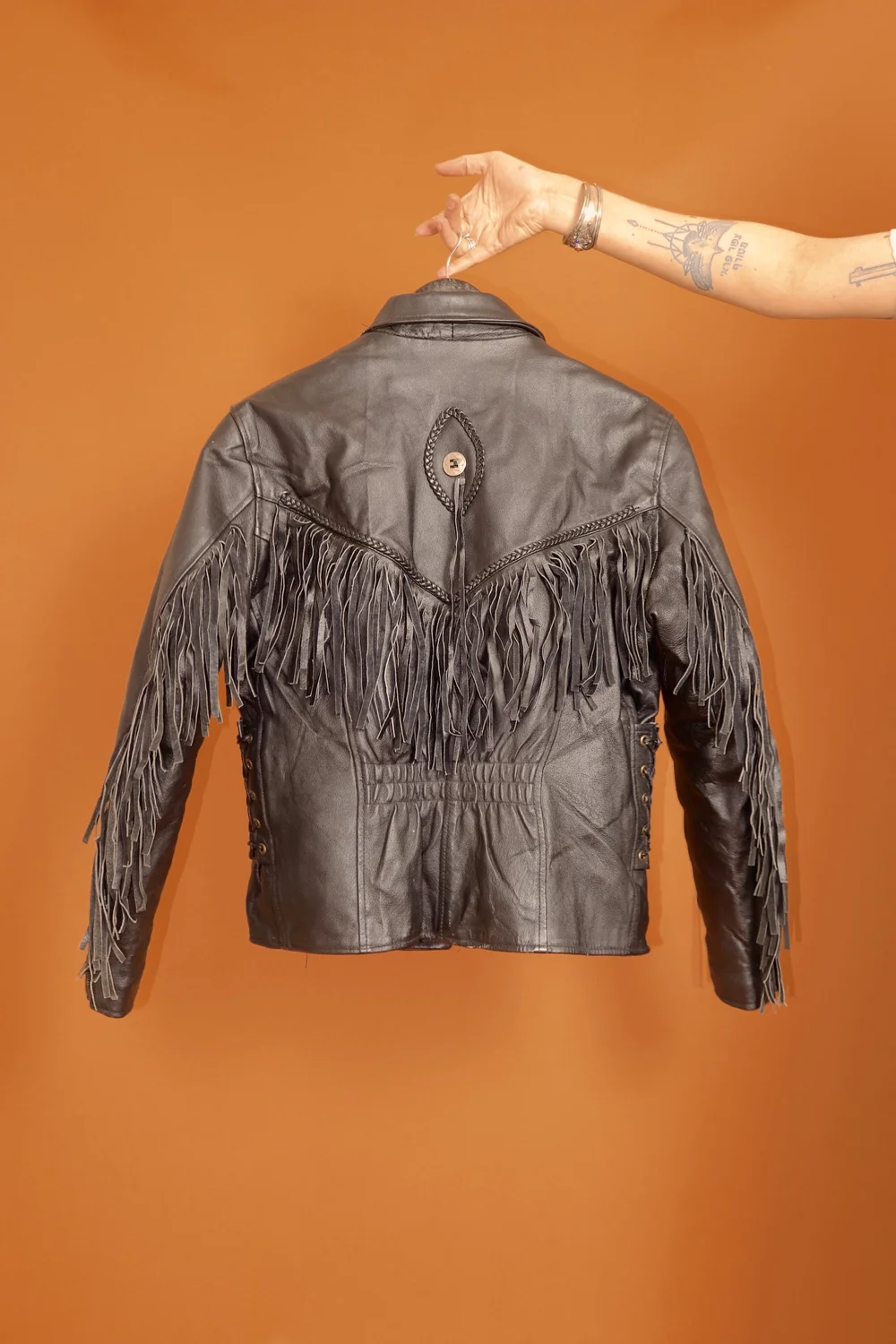 ジャケット・アウター leather fringe concho blouson black XL VINTAGE 80s BLACK LEATHER CONCHO WESTERN FRINGED OVERSIZED